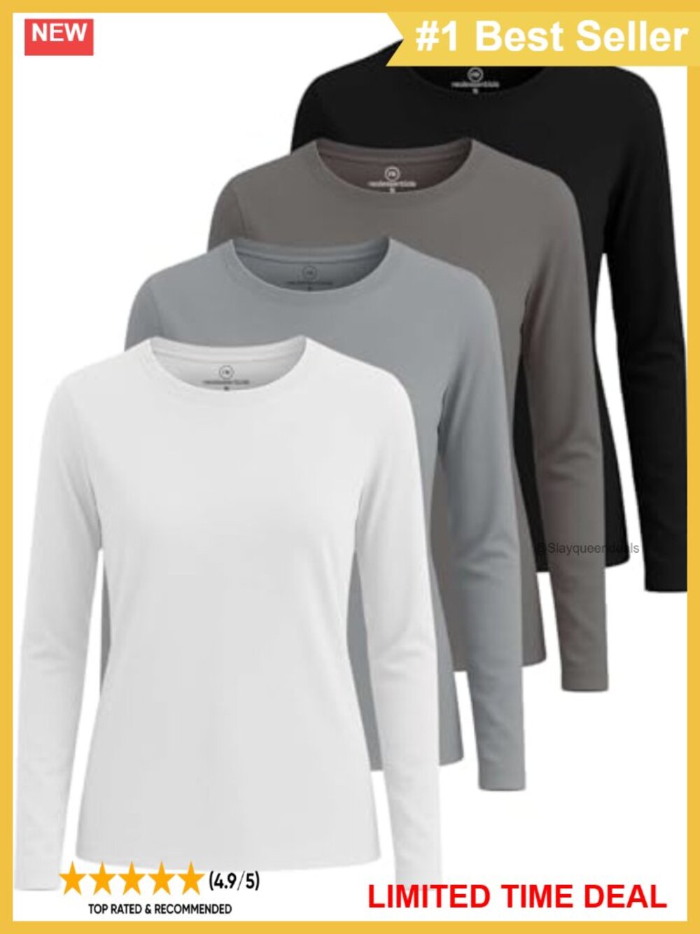 4 Pack Womens Cotton Long Sleeve Crewneck T Shirts Basic Workout Tops Tees